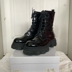 L'INTERVALLE Patent Leather Platform Combat Boots